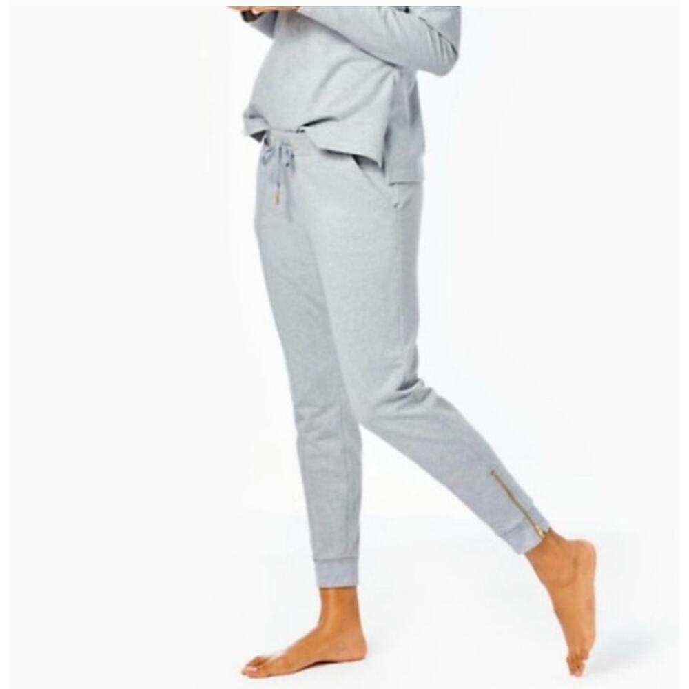 Lilly Pulitzer Evia Shimmer Terry Pant Grey Metallic Joggers Size XL NWT